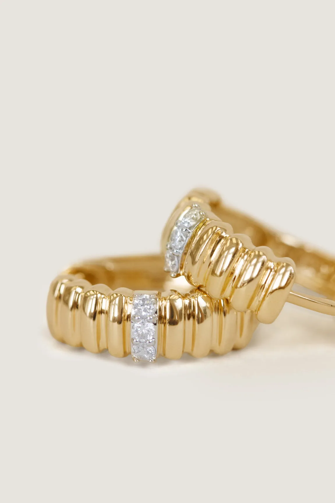 Solis Ribbed Three Diamond Hoop Earrings sold by Kinn product image thumbnail 3