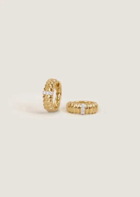 Solis Ribbed Three Diamond Hoop Earrings sold by Kinn