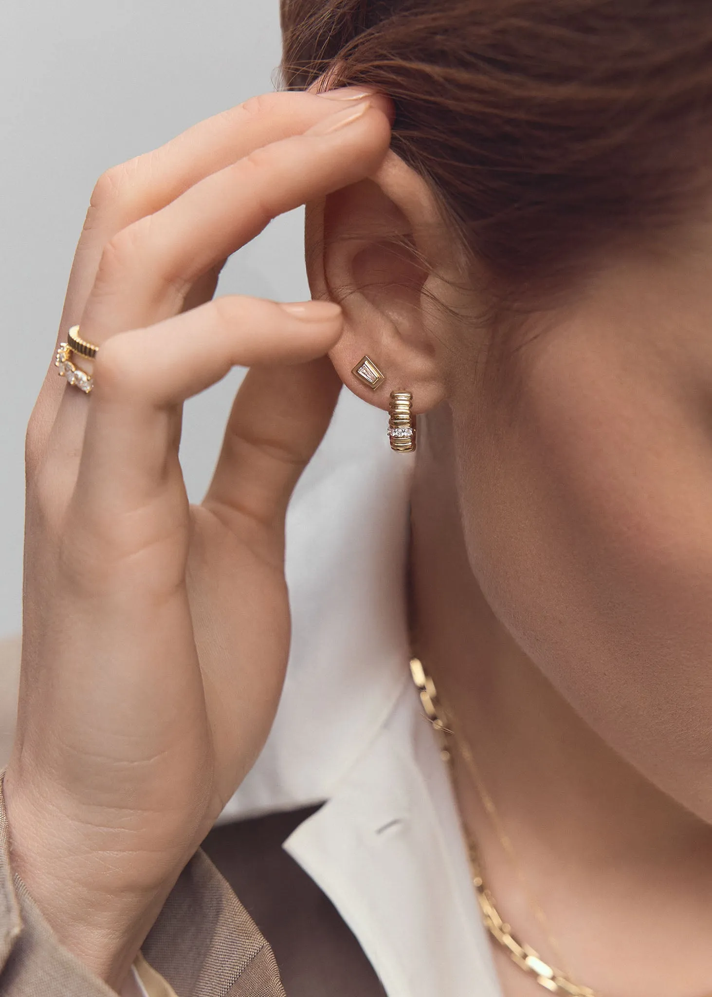 Solis Ribbed Three Diamond Hoop Earrings sold by Kinn product image thumbnail 2