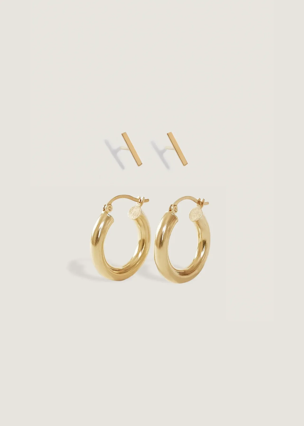 Classic Hoop Small & Micro Bar Stud Earring Stack sold by Kinn