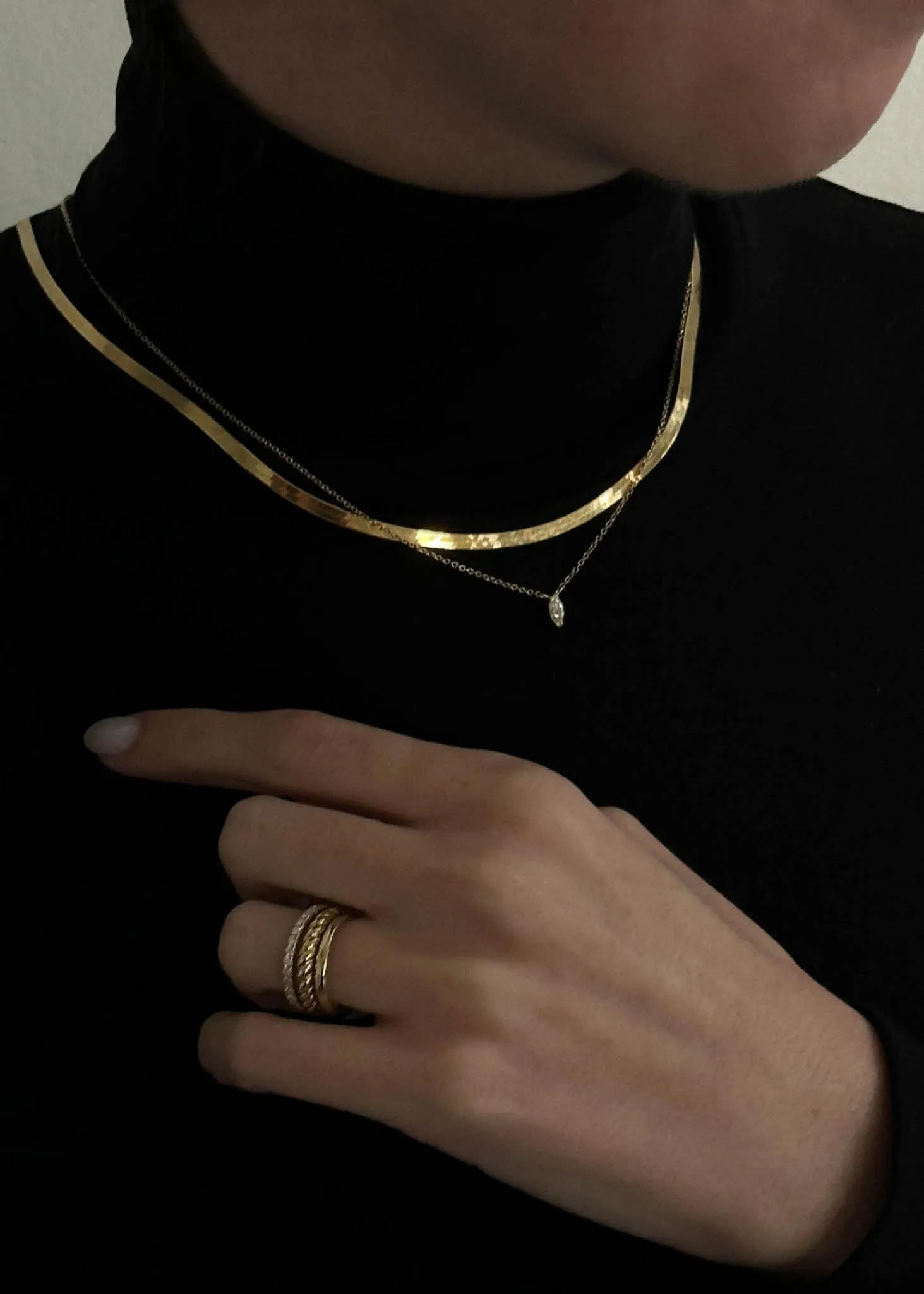 Carter Herringbone & Marquise Diamond Necklace Stack sold by Kinn product image thumbnail 5