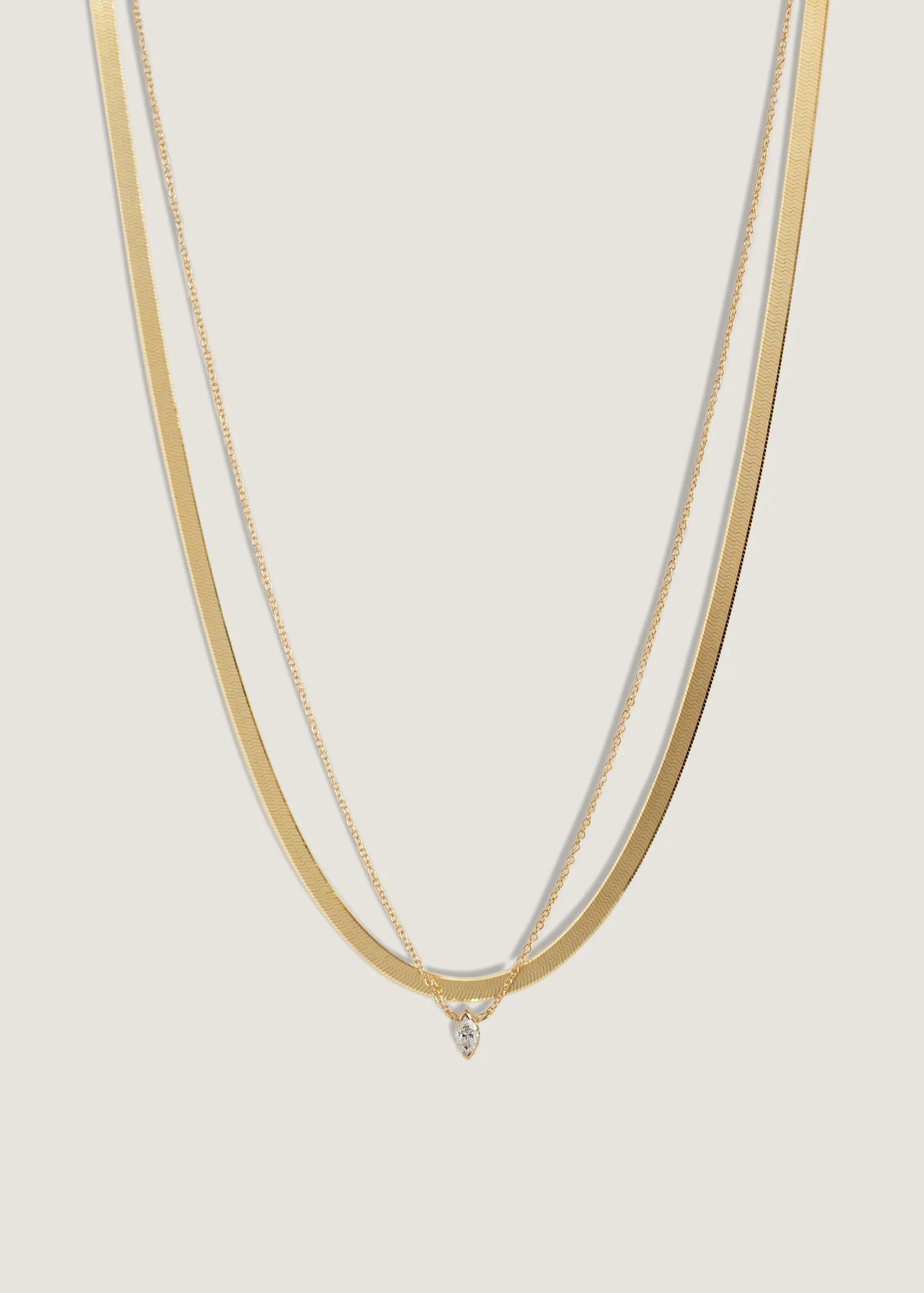 Carter Herringbone & Marquise Diamond Necklace Stack sold by Kinn