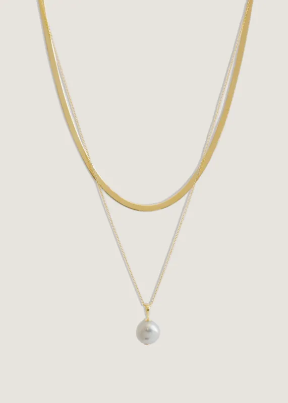 Carter Herringbone & Baroque Pearl Necklace Stack sold by Kinn