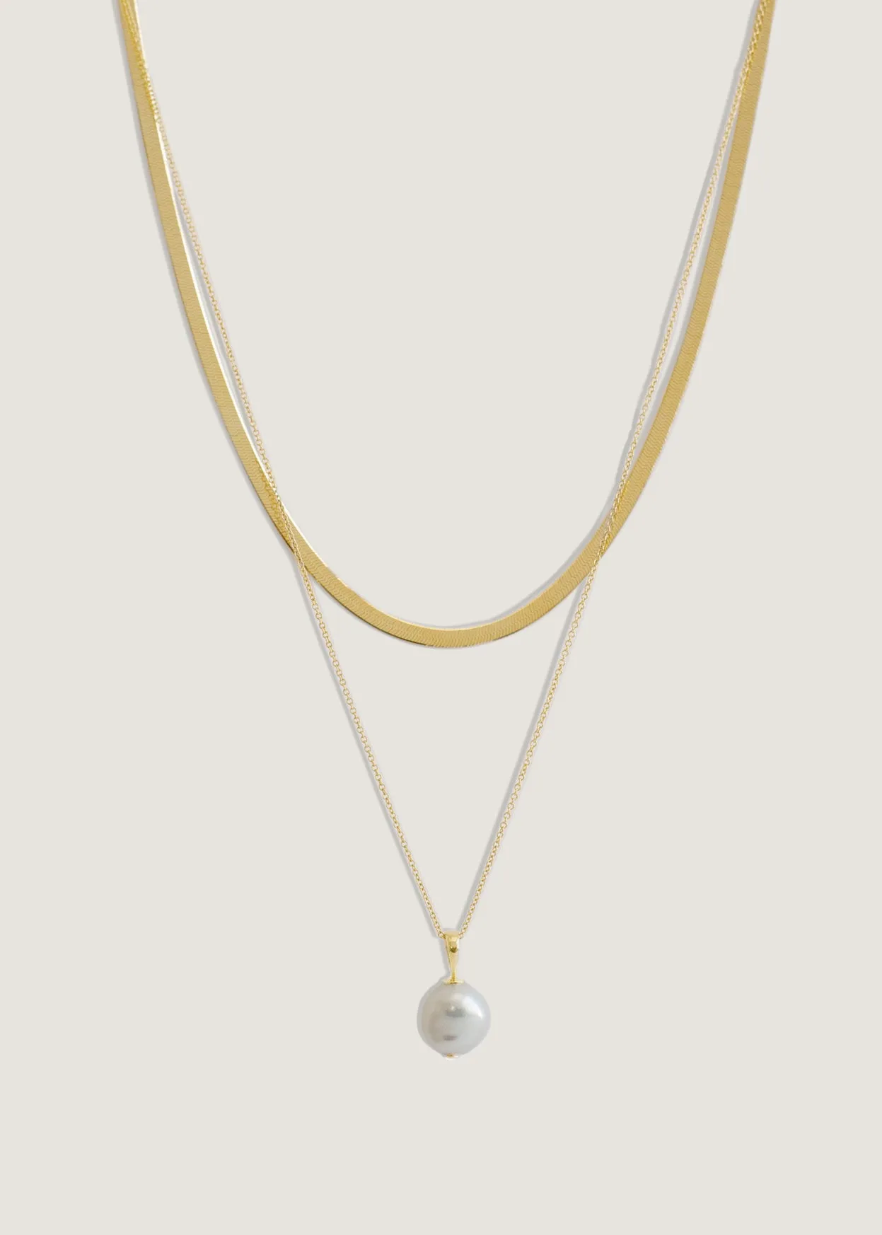 Carter Herringbone & Baroque Pearl Necklace Stack sold by Kinn