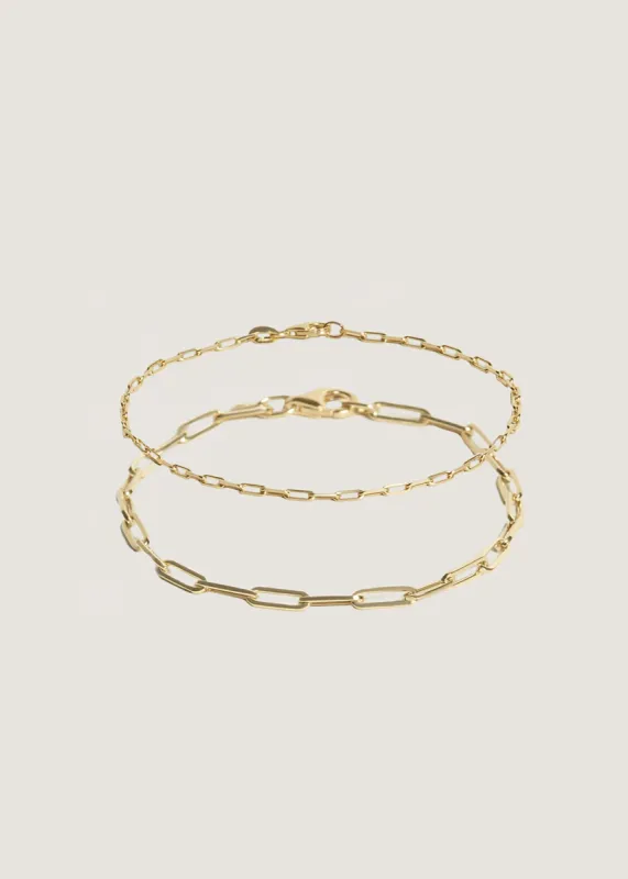 Micro & Paperclip Link Chain Bracelet Stack sold by Kinn