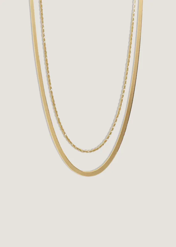 Carter Herringbone & Rope Chain Necklace Stack sold by Kinn