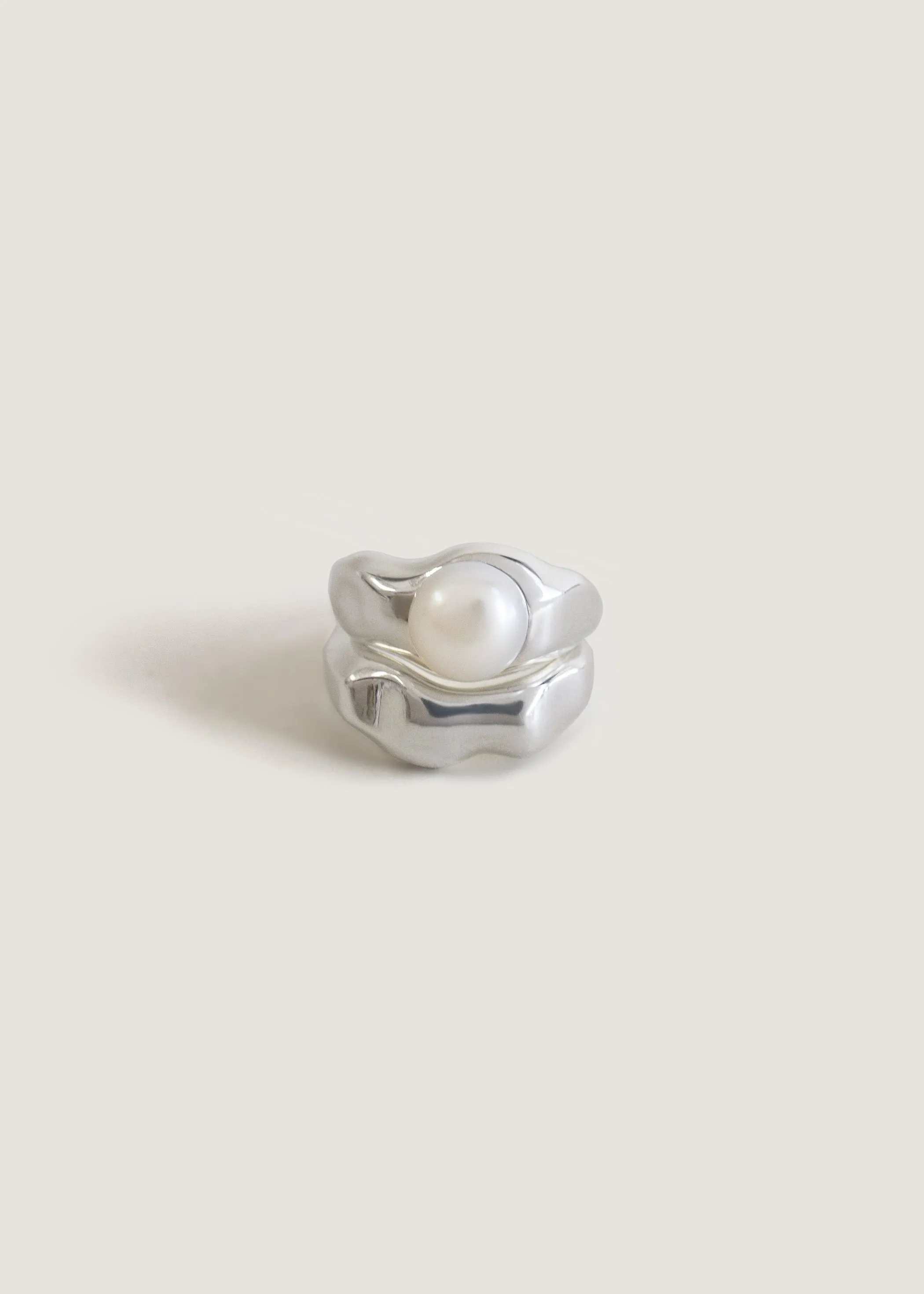 Edith Pearl Ring Stack Silver sold by Kinn