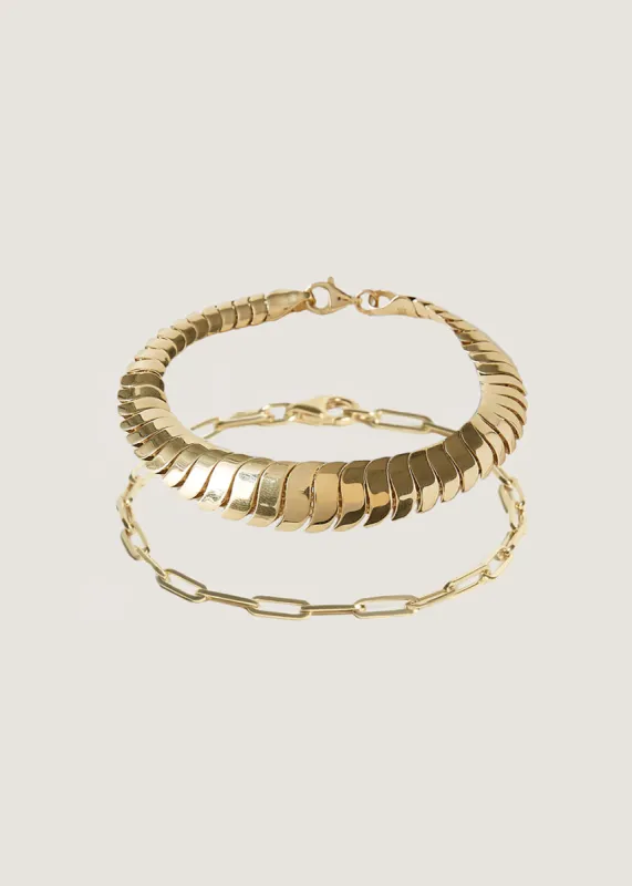 Bold Cobra & Paperclip Link Chain Bracelet Stack sold by Kinn