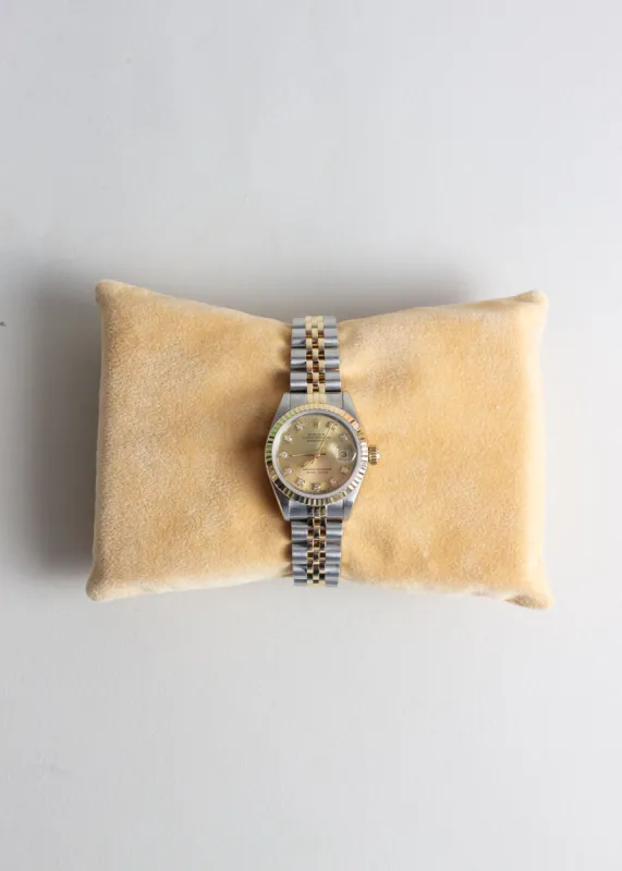 Vintage Rolex Datejust 69173 Diamond Champagne Dial Ladies Watch made by Kinn