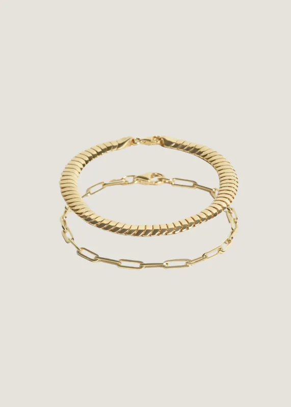Cobra & Paperclip Link Chain Bracelet Stack sold by Kinn