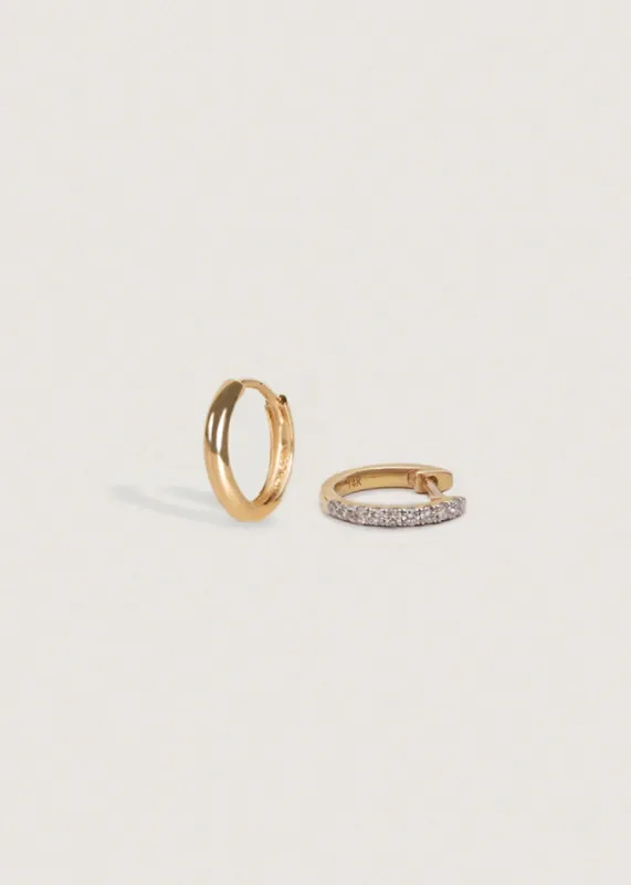 Petite & Pavé Diamond Huggie Earring Stack sold by Kinn