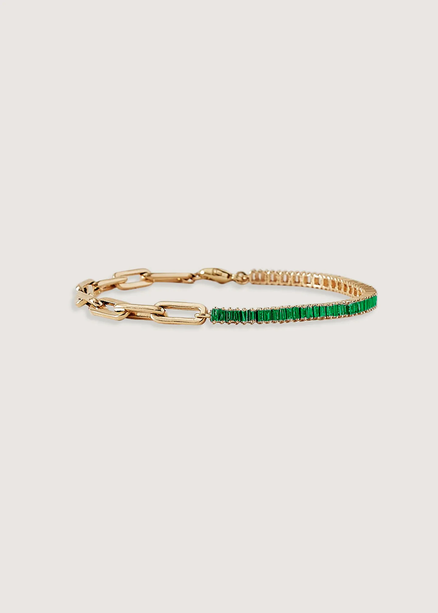 Serena Baguette Tennis Link Bracelet Emerald sold by Kinn