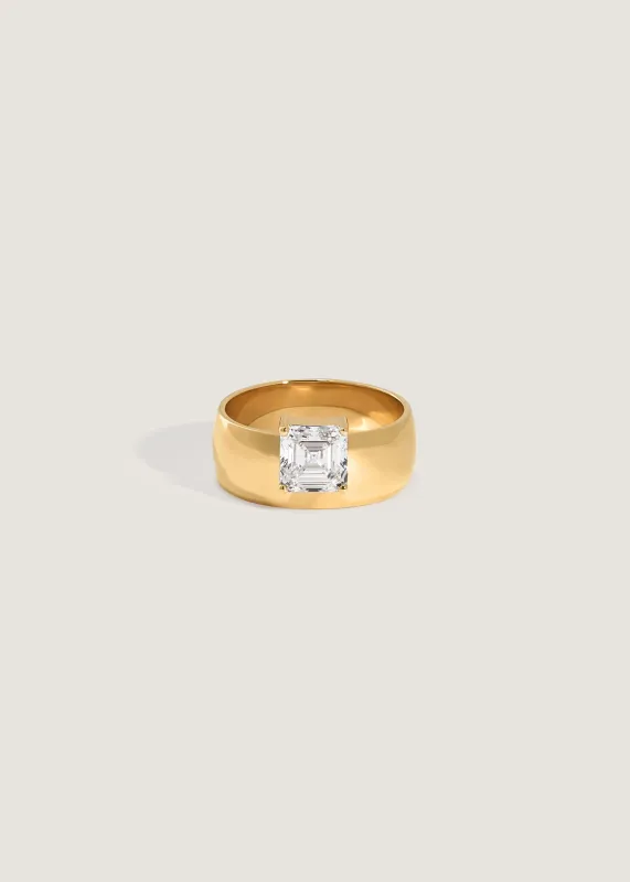 Porter Cigar Band Ring Asscher Diamond sold by Kinn