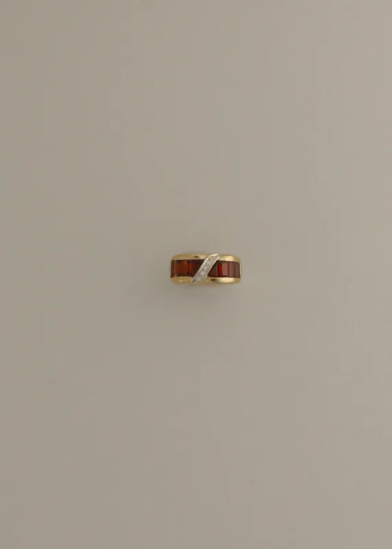 Ring Vintage Garnet Diagonal Pavé 14k Ring sold by Kinn