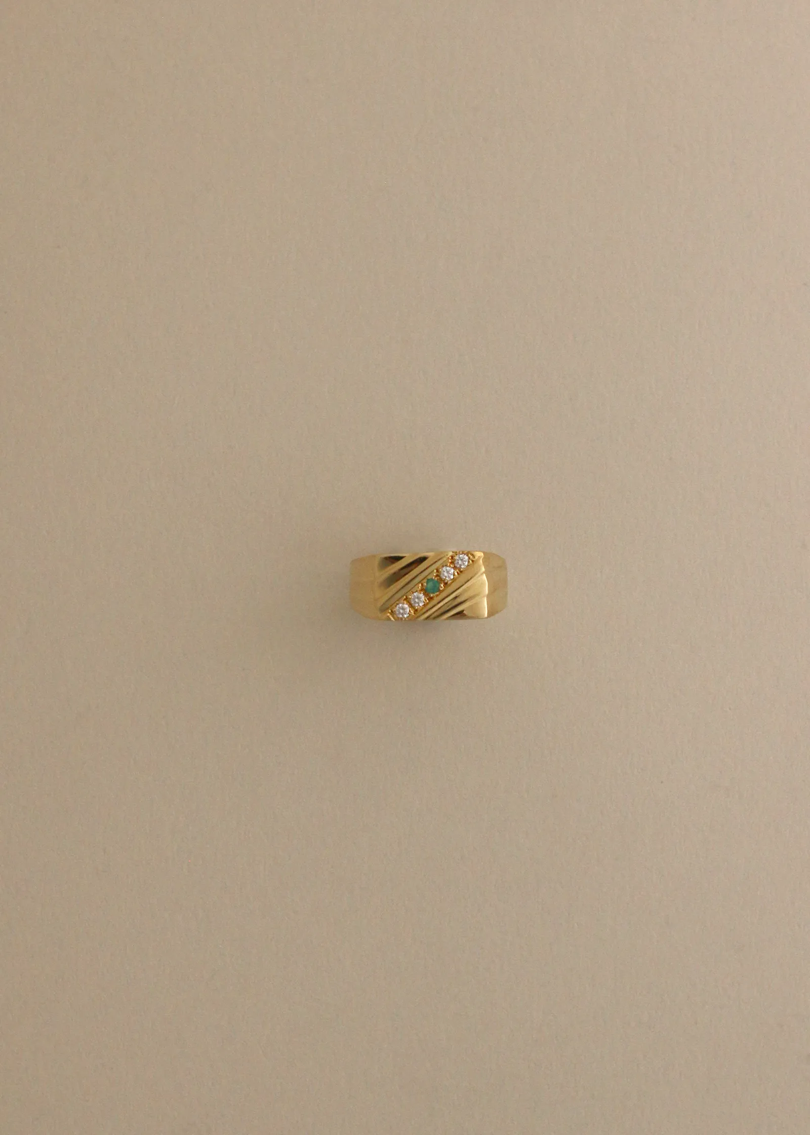 Vintage 18k Diagonal Ridge Emerald Diamond Ring sold by Kinn