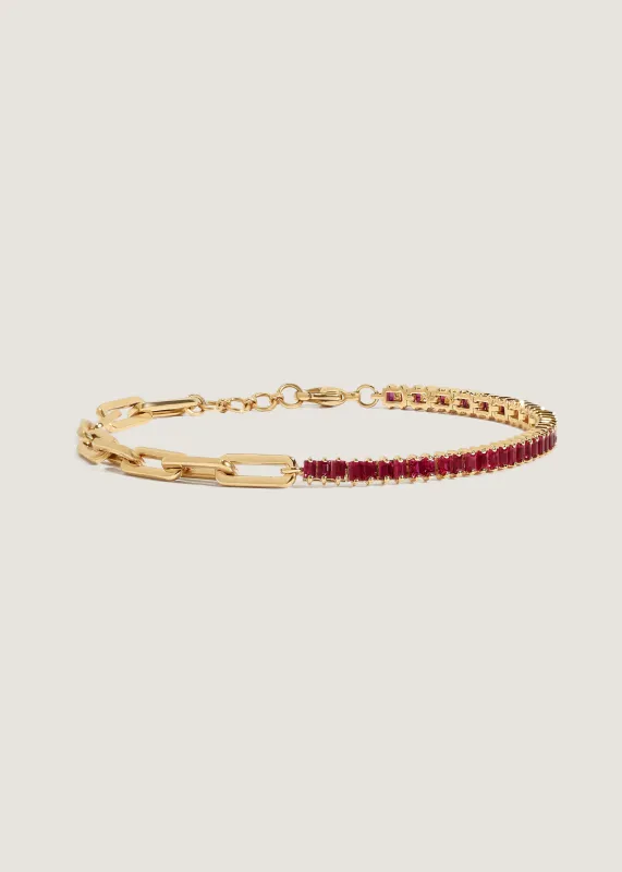 Serena Baguette Tennis Link Bracelet Ruby sold by Kinn