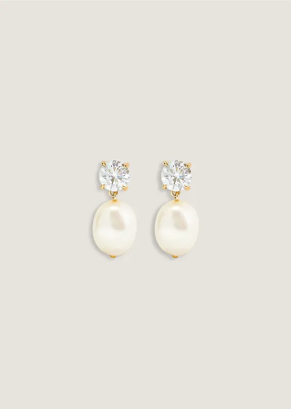 Delanie Diamond Baroque Pearl Earrings sold by Kinn