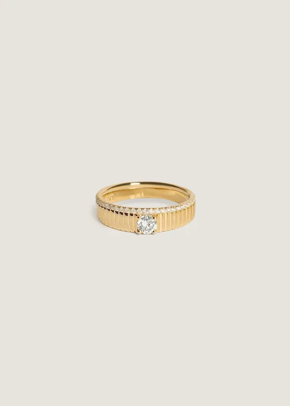 Petite Classic Solis Ribbed & Dahlia Pavé Ring 1.2mm Diamond Stack sold by Kinn