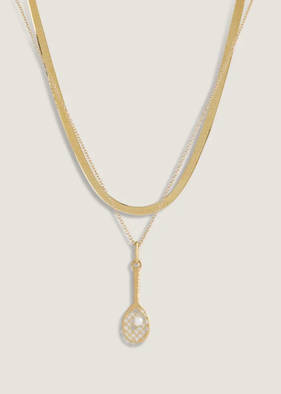 Petite Carter Herringbone & Kinn x Sunset Tennis Club Ball And Racquet Necklace Pearl Stack sold by Kinn
