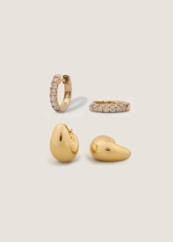 Petite Bold Teardrop Hoop & Bold Pavé Huggie Earrings Diamond Stack sold by Kinn