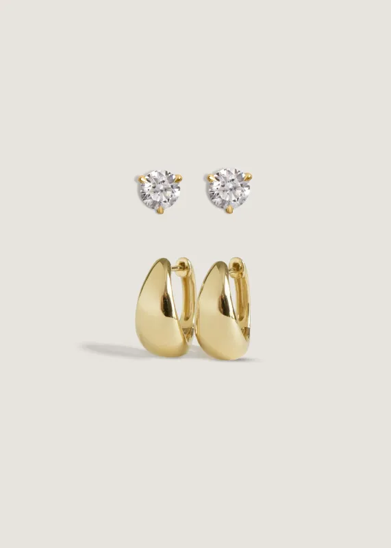 June 0.50ctw Diamond Round Stud & Teardrop Hoop Earrings Stack sold by Kinn