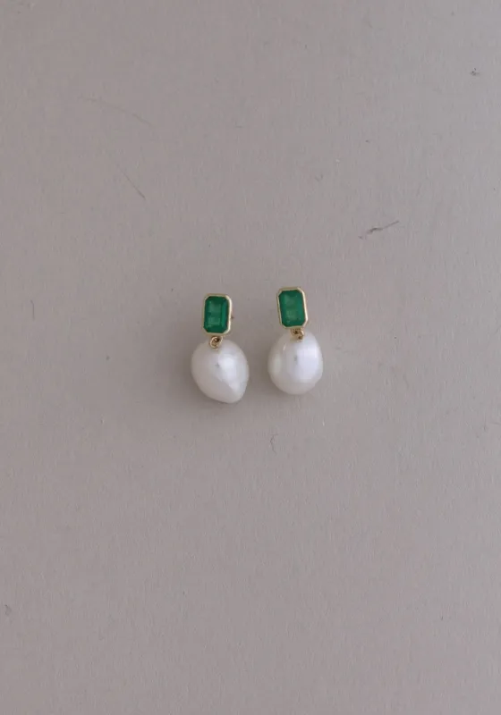 Archive Baroque Pearl Drop Earrings Emerald sold by Kinn