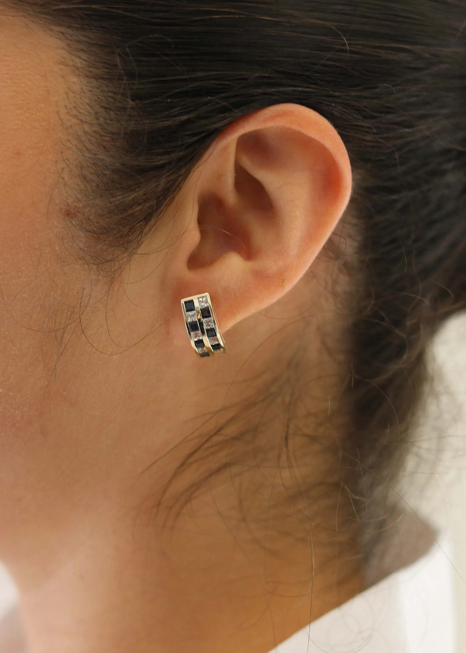 Vintage 14k Blue Sapphire & CZ Checkered Earrings sold by Kinn product image thumbnail 2