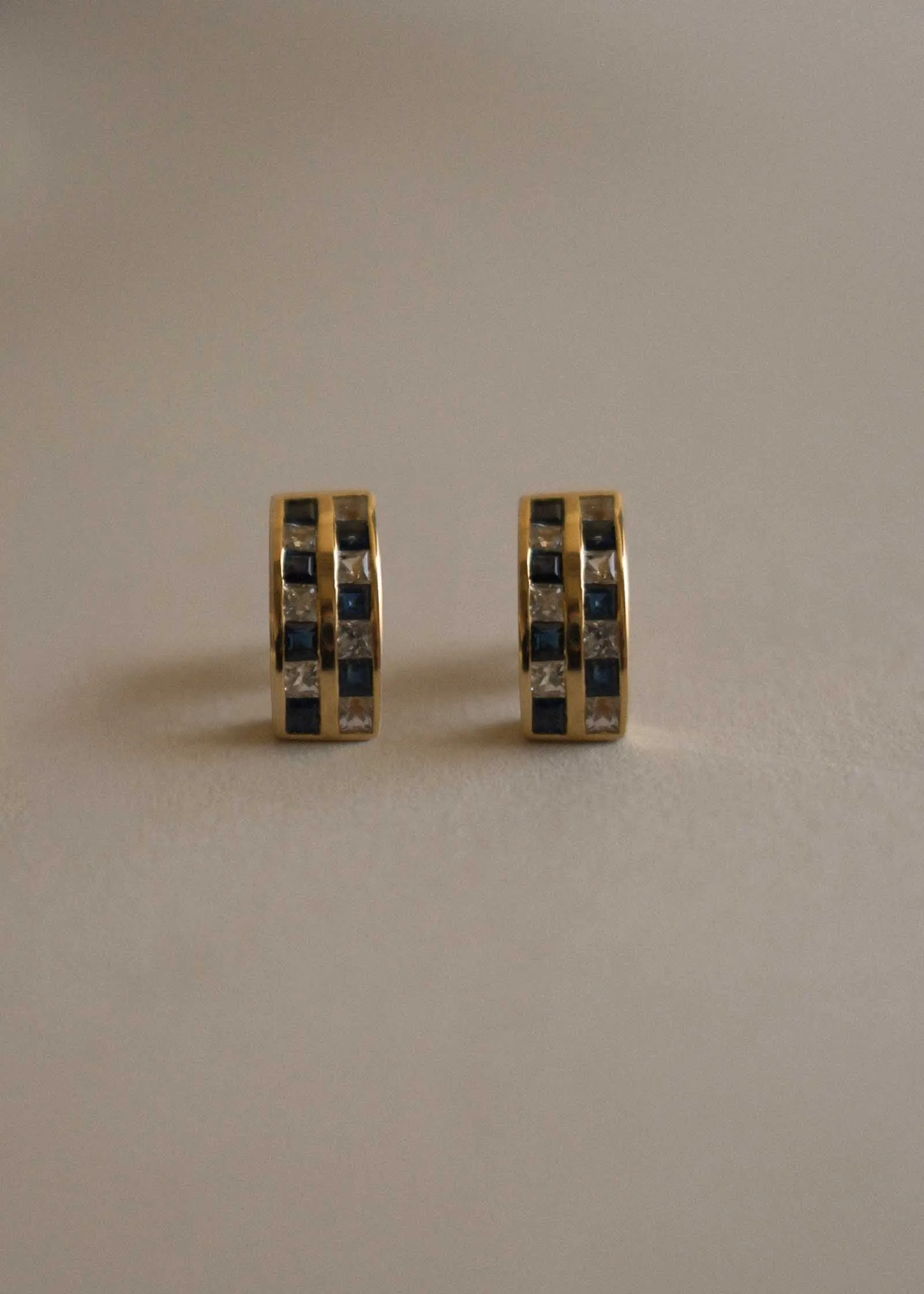Vintage 14k Blue Sapphire & CZ Checkered Earrings sold by Kinn