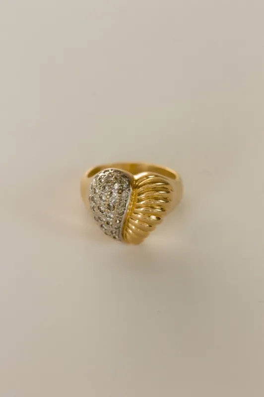 Vintage Diamond Ribbed Heart Signet Ring sold by Kinn