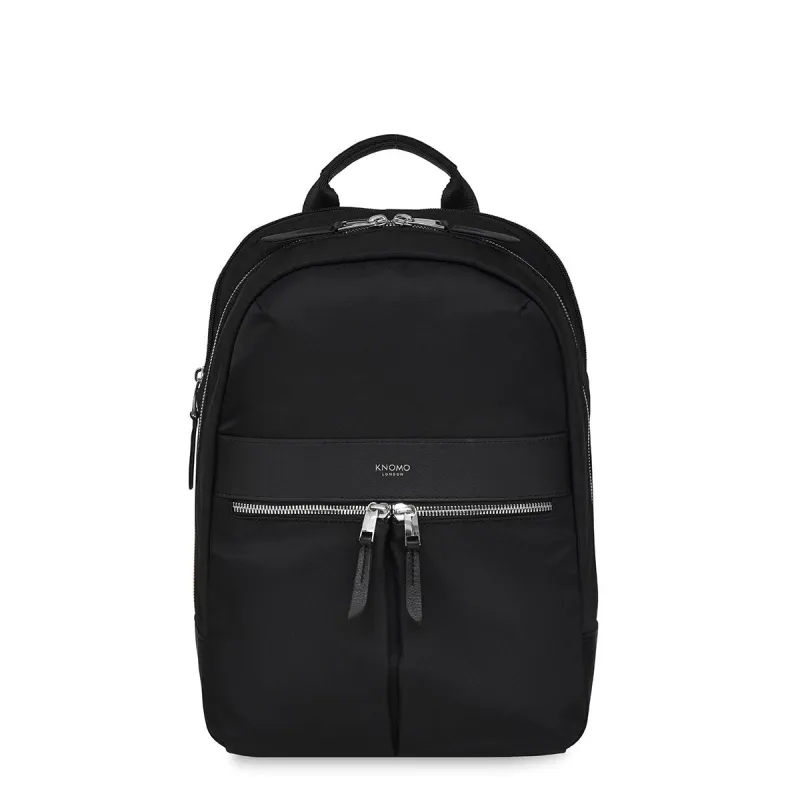 Small Double Compartment Backpack in Black with Silver Hardware sold by Knomo