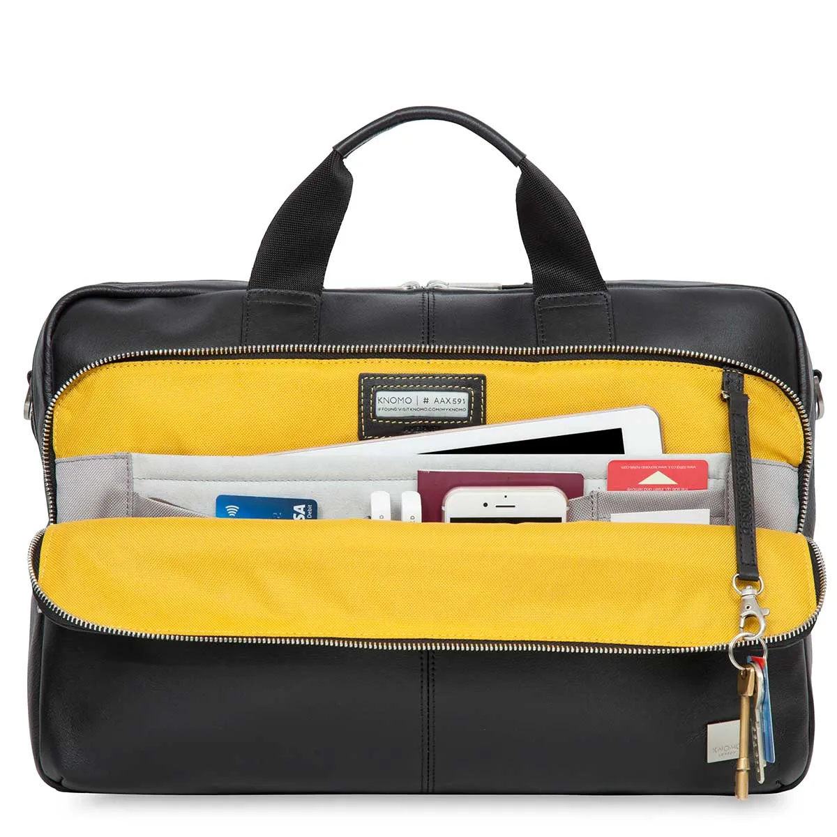 Leather Briefcase with double compartment in black sold by Knomo product image thumbnail 5