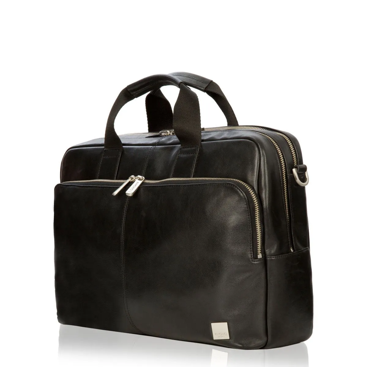 Leather Briefcase with double compartment in black sold by Knomo product image thumbnail 3