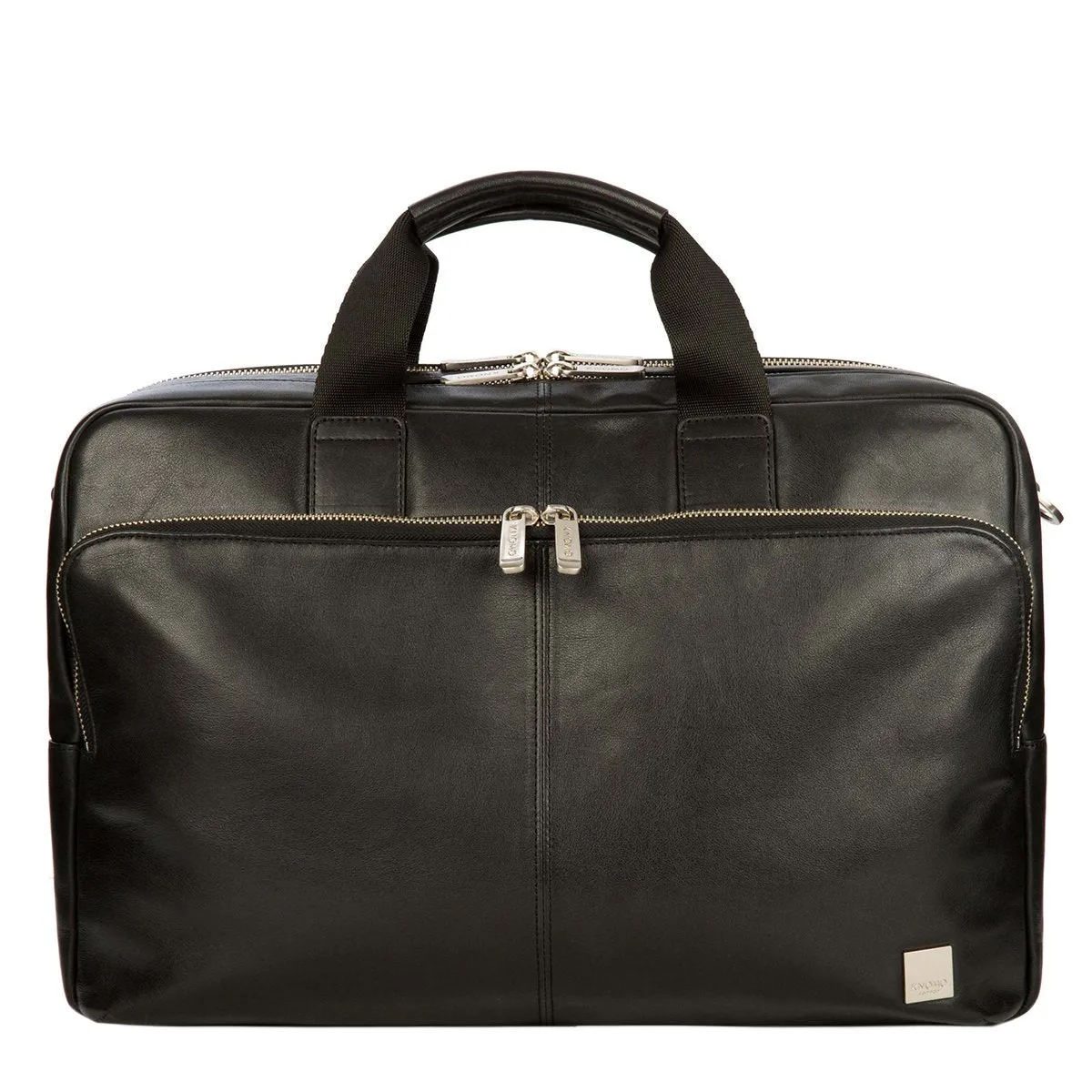 Leather Briefcase with double compartment in black sold by Knomo