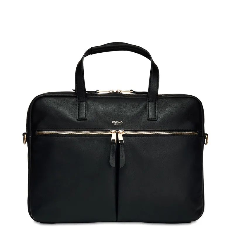 Slim Leather Briefcase with single compartment 14” laptop in black sold by Knomo