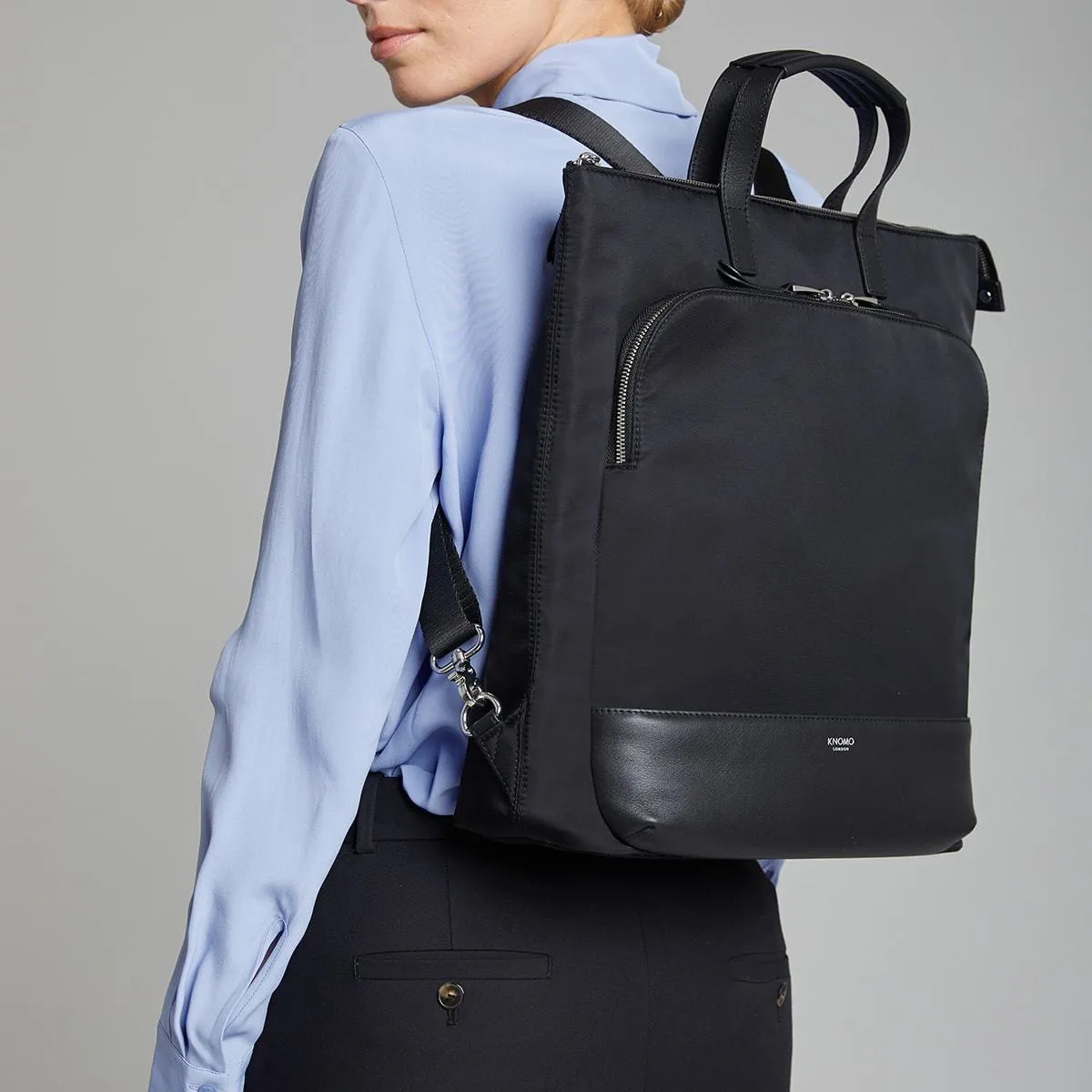 Hybrid Laptop Tote Backpack in Black with Silver Hardware sold by Knomo product image thumbnail 2