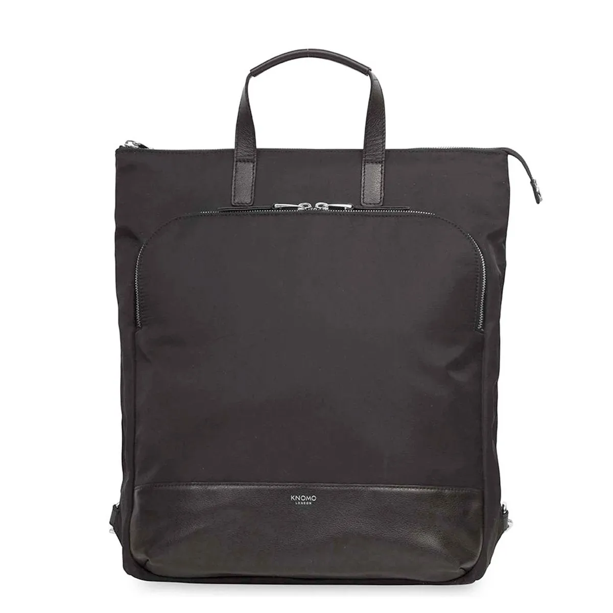 Hybrid Laptop Tote Backpack in Black with Silver Hardware sold by Knomo