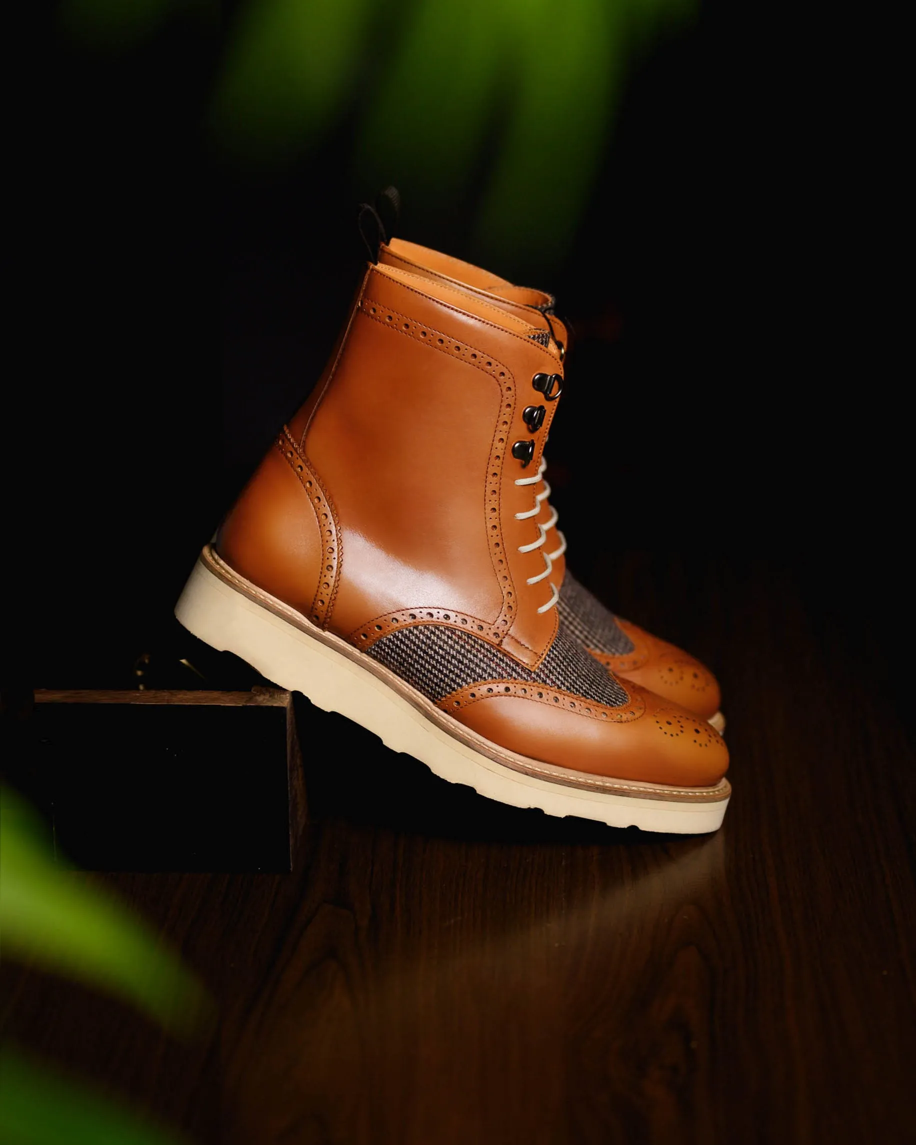 Southern Gents Rogue Sport Wingtip Boots V2 – Cognac + Tweed sold by Southern Gents product image thumbnail 3