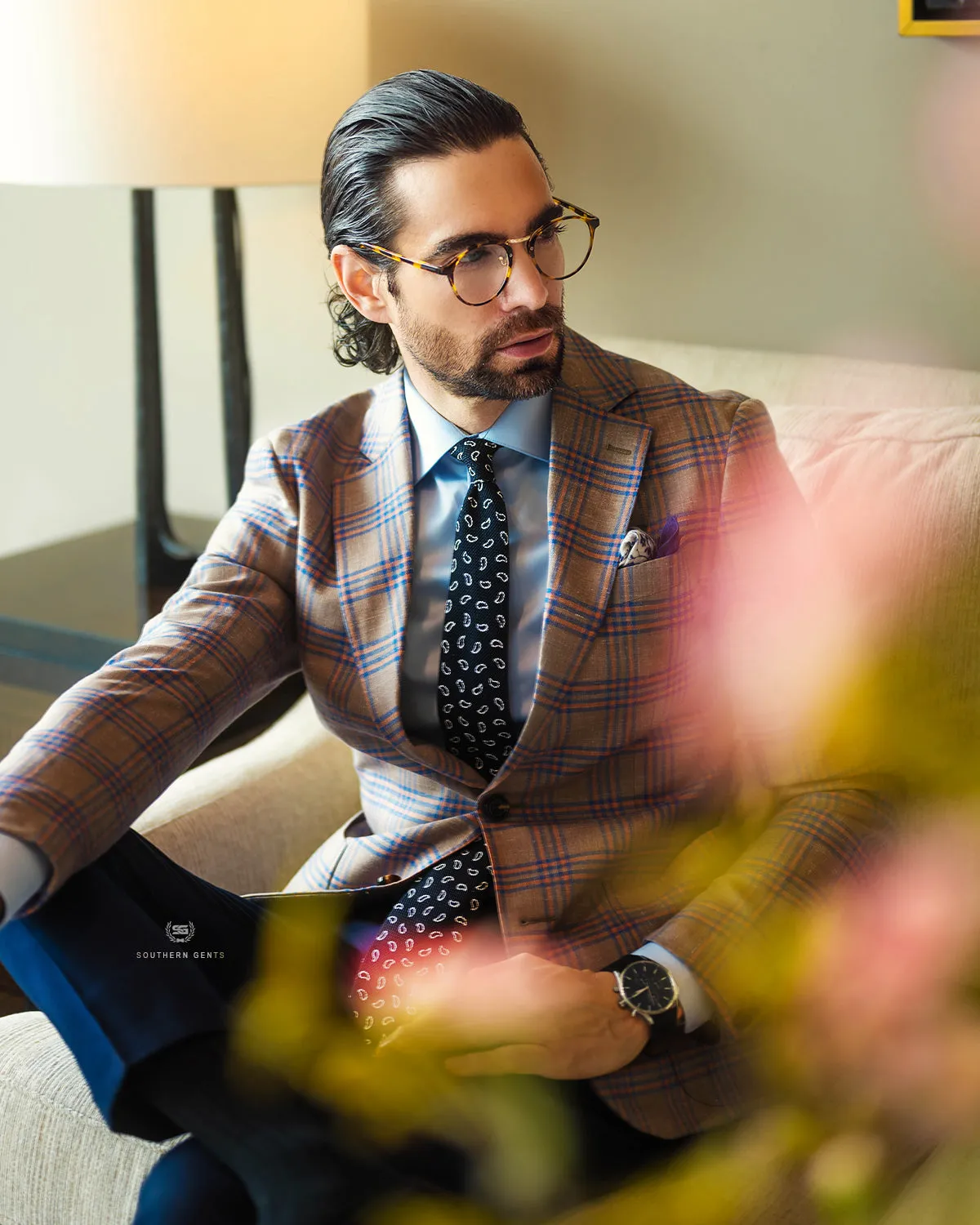 SG Single Breasted Blazer – Khaki + Orange Plaid sold by Southern Gents product image thumbnail 2