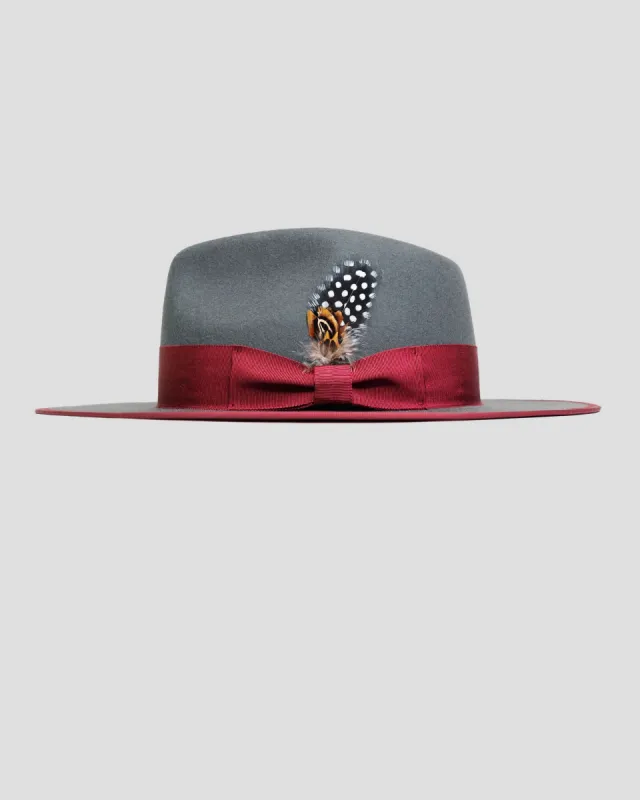 SG Ferguson Fedora Hat - Slate + Burgundy sold by Southern Gents