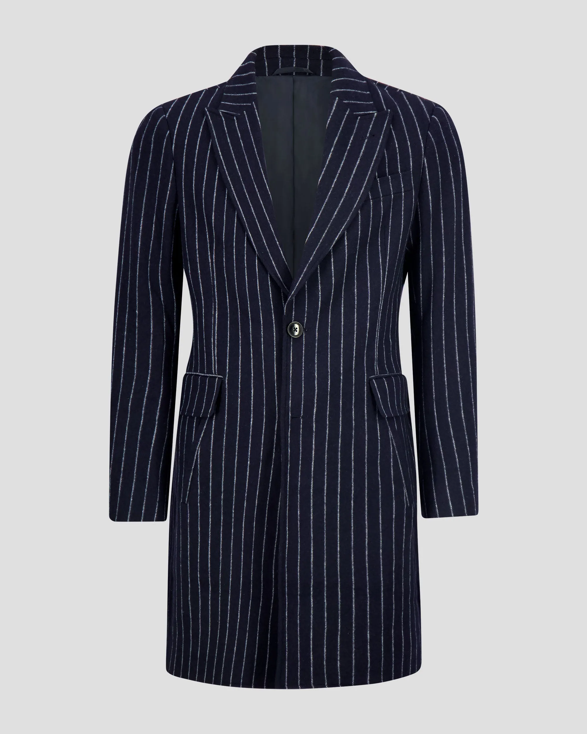 SG Men's Anniversary V Single Breasted Topcoat – Navy Pinstripe sold by Southern Gents