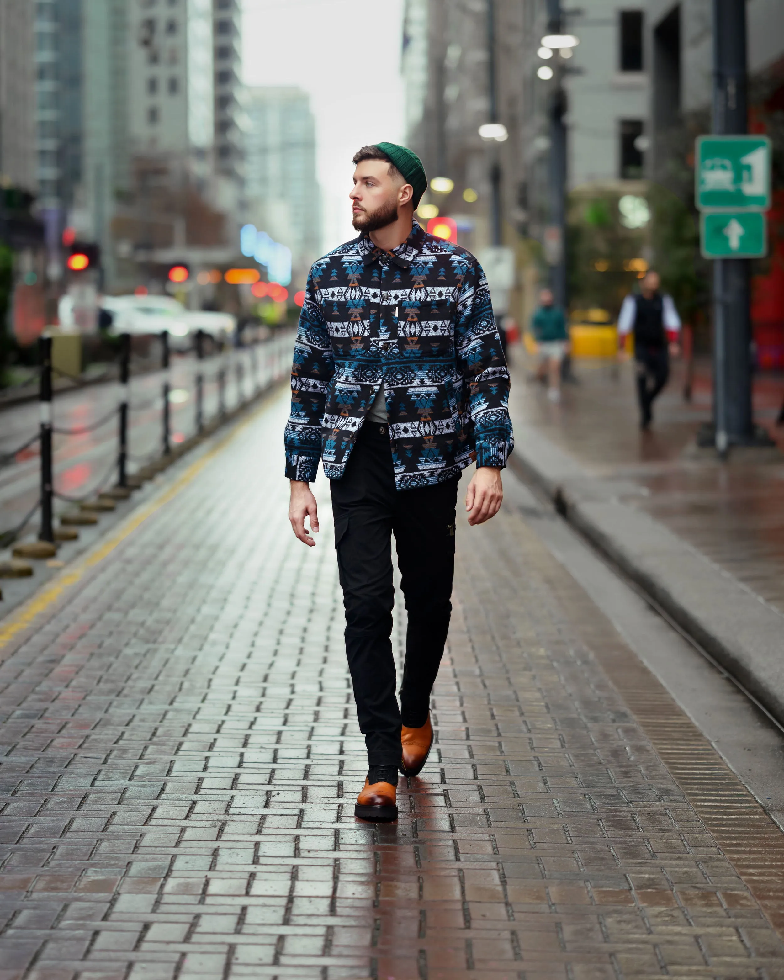 SG Quilted Aztec Shirt Jacket - Black + Teal sold by Southern Gents product image thumbnail 3