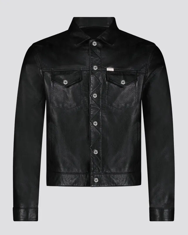 Southern Gents Genuine Leather Trucker Jacket - Black made by Southern Gents