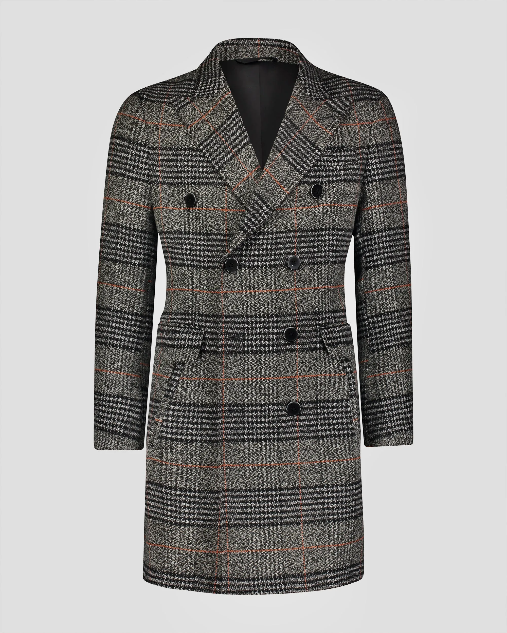 SG Men's Anniversary V Double Breasted Topcoat – Grey + Orange Plaid sold by Southern Gents