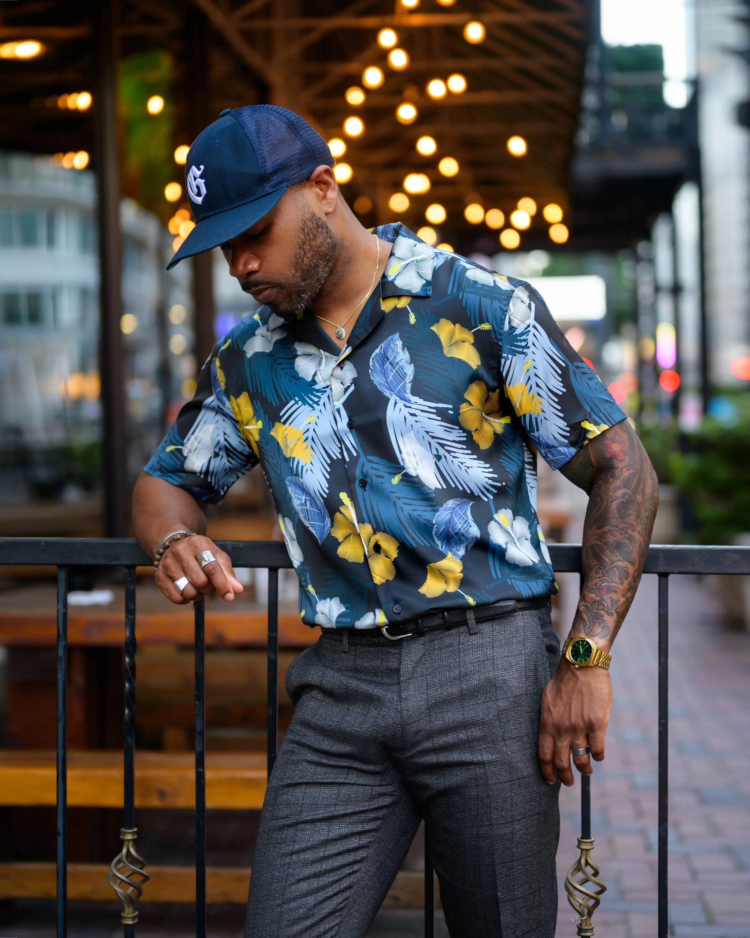 SG Camp Collar Shirt - Navy Hibiscus sold by Southern Gents product image thumbnail 3