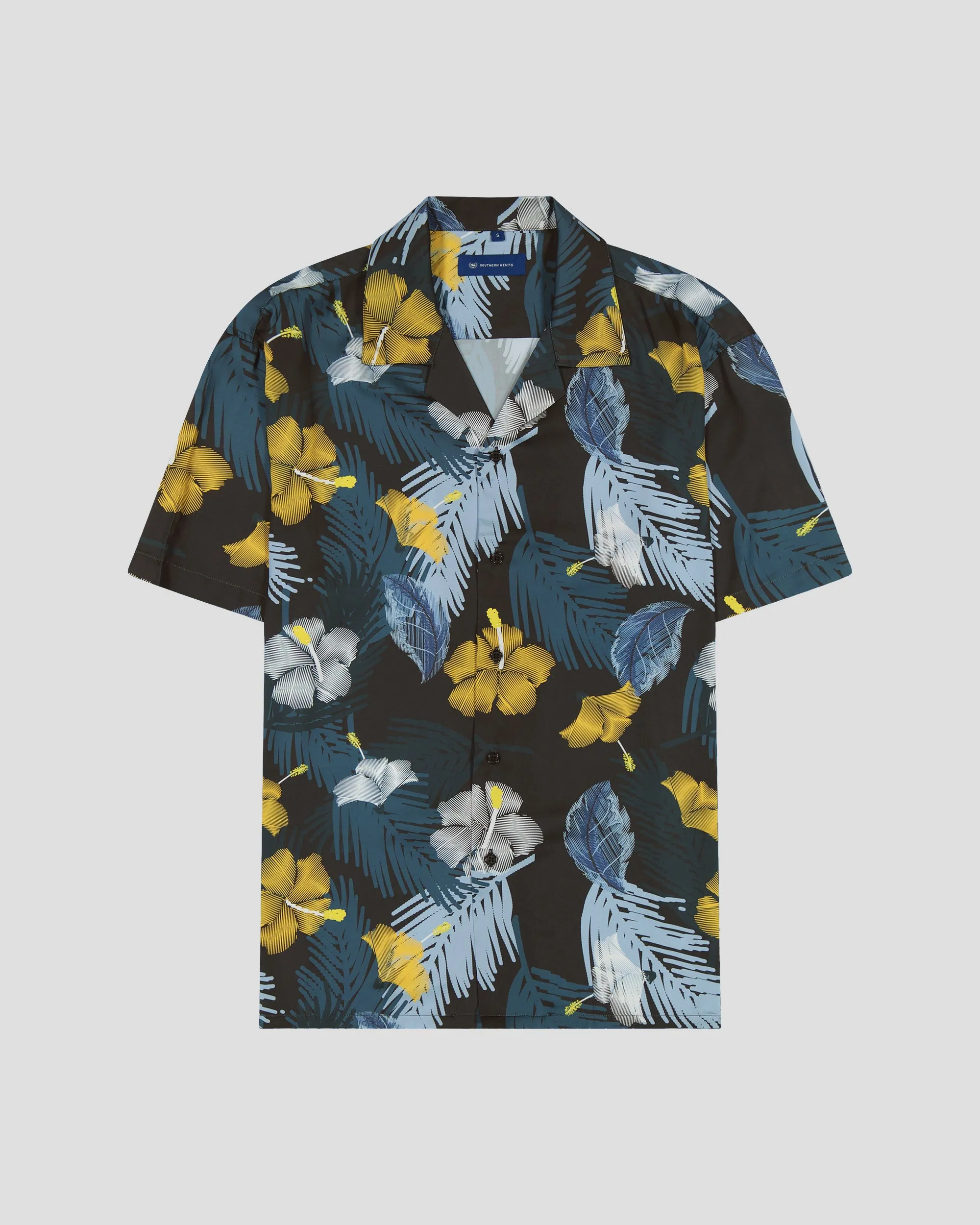SG Camp Collar Shirt - Navy Hibiscus sold by Southern Gents