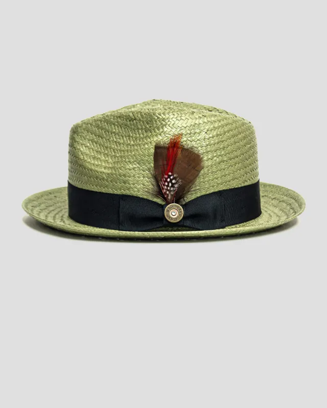 SG Straw Trilby Fedora Hat - Avocado + Black sold by Southern Gents