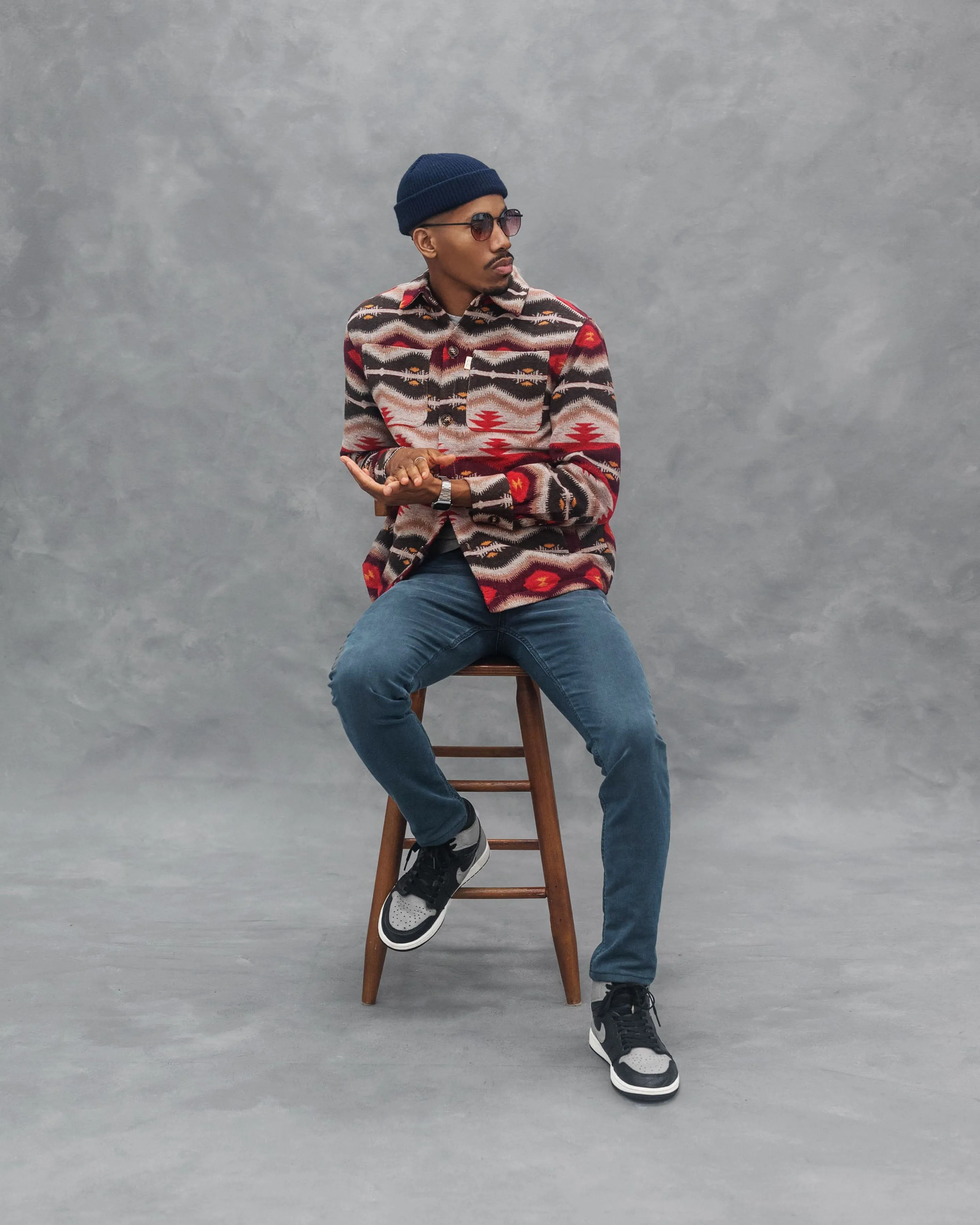 Southern Gents Quilted Aztec Shirt Jacket - Burgundy + Brown sold by Southern Gents product image thumbnail 3