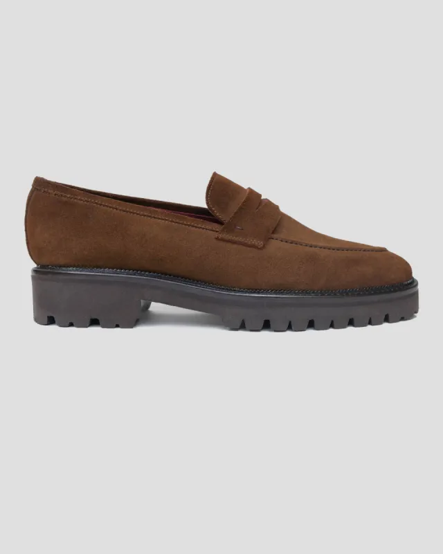 Smithson Penny Lug Loafer – Brown Suede sold by Southern Gents