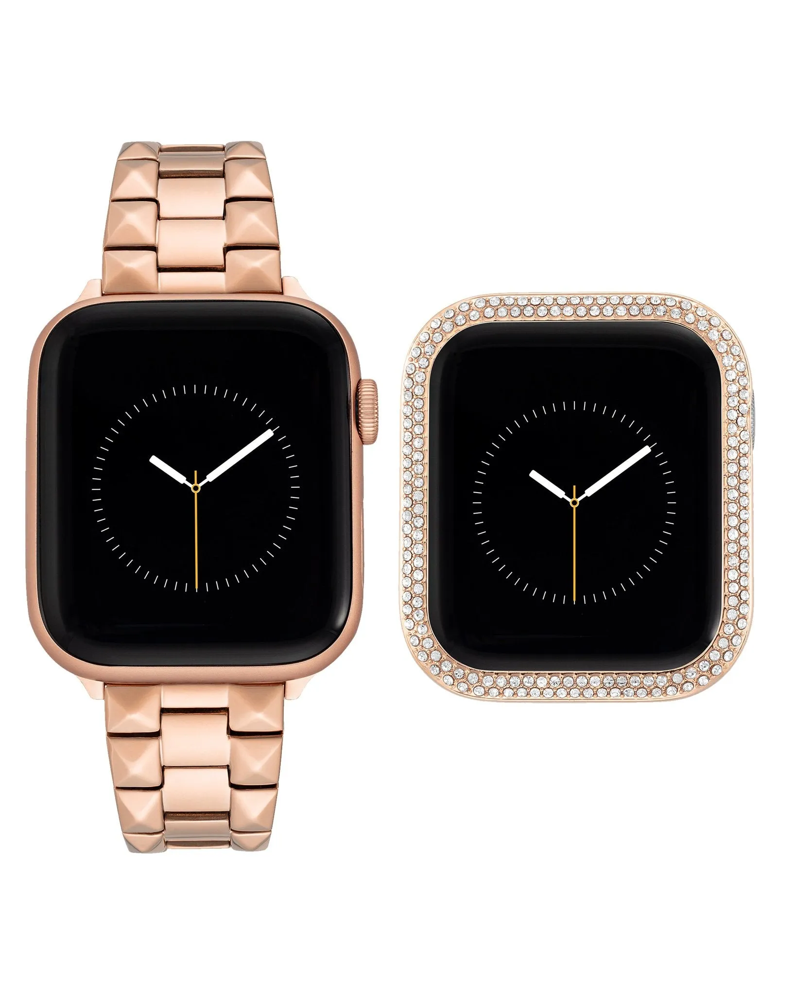 Rose Gold Stainless Steel Pyramid Bracelet w/ Pave Crystal Protective Case for Apple Watch® sold by WITHiit