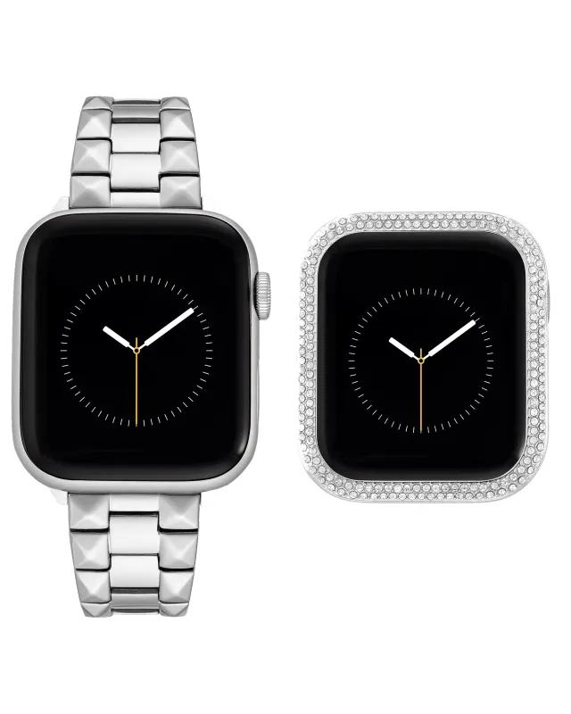 Silver Stainless Steel Pyramid Bracelet w/ Pave Crystal Protective Case for Apple Watch® sold by WITHiit